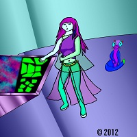 Drawing of a Girl at a Control Panel