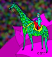 girl riding a giraffe